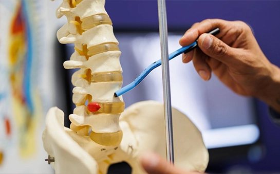 Hand Indicating To A Model Of The Spine