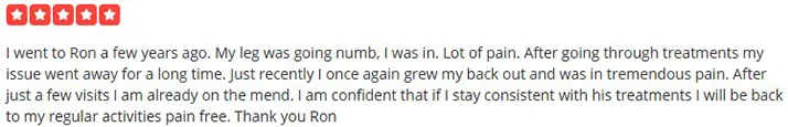 Screenshot Testimonial From Yelp Praising THE Santa Clarita Chiropractor